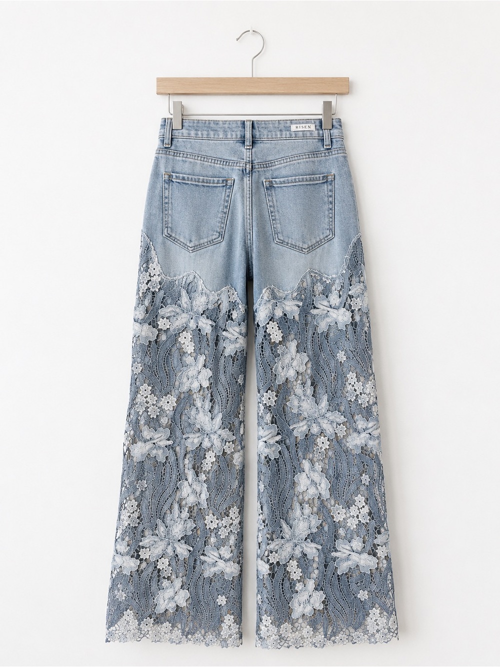 NWT Risen Wide Leg Lace Denim Jeans - Picture 4 of 7